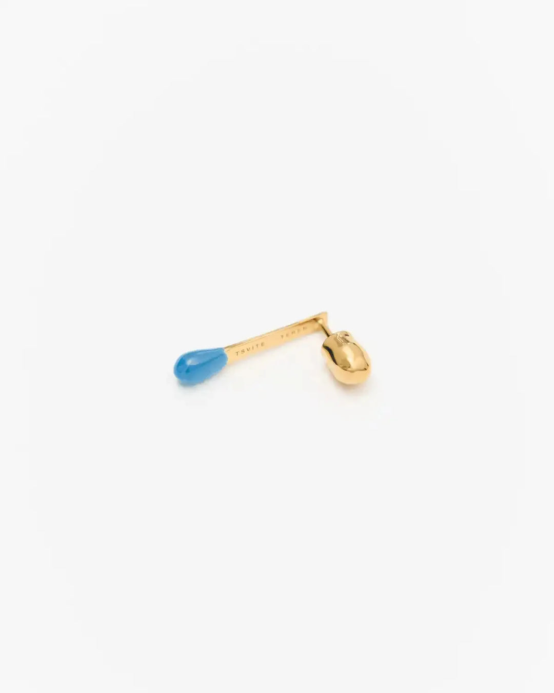 6.674 Earring in Short Gold-Plated Silver Matchstick Shape with Blue Enamel