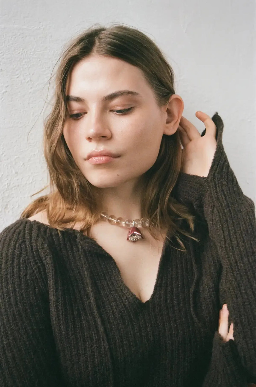 Collier POLYSK avec cristal et grande campanule bordeaux