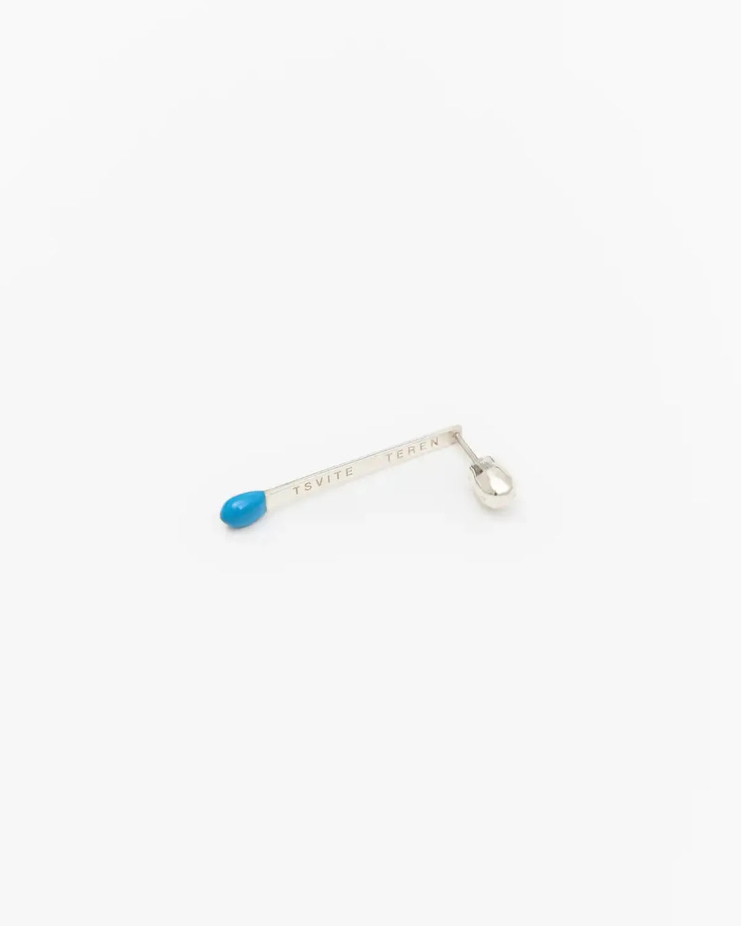 6.674 Earring in Long Silver Matchstick Shape with Blue Enamel