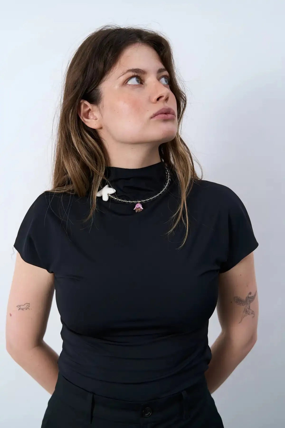 Polysk Necklace with Crystal, Bird and Lilac Bellflower