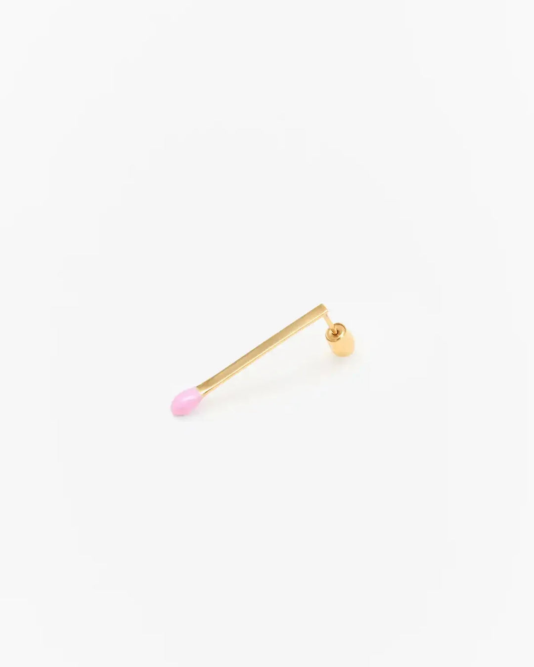 6.674 Earring in Long Gold-Plated Silver Matchstick Shape with Pink Enamel
