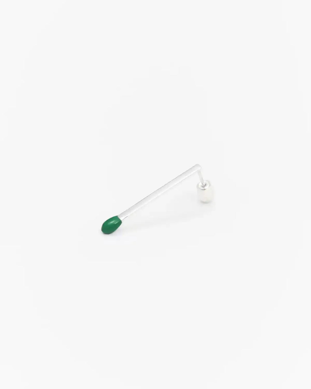 6.674 Earring in Long Silver Matchstick Shape with Green Enamel