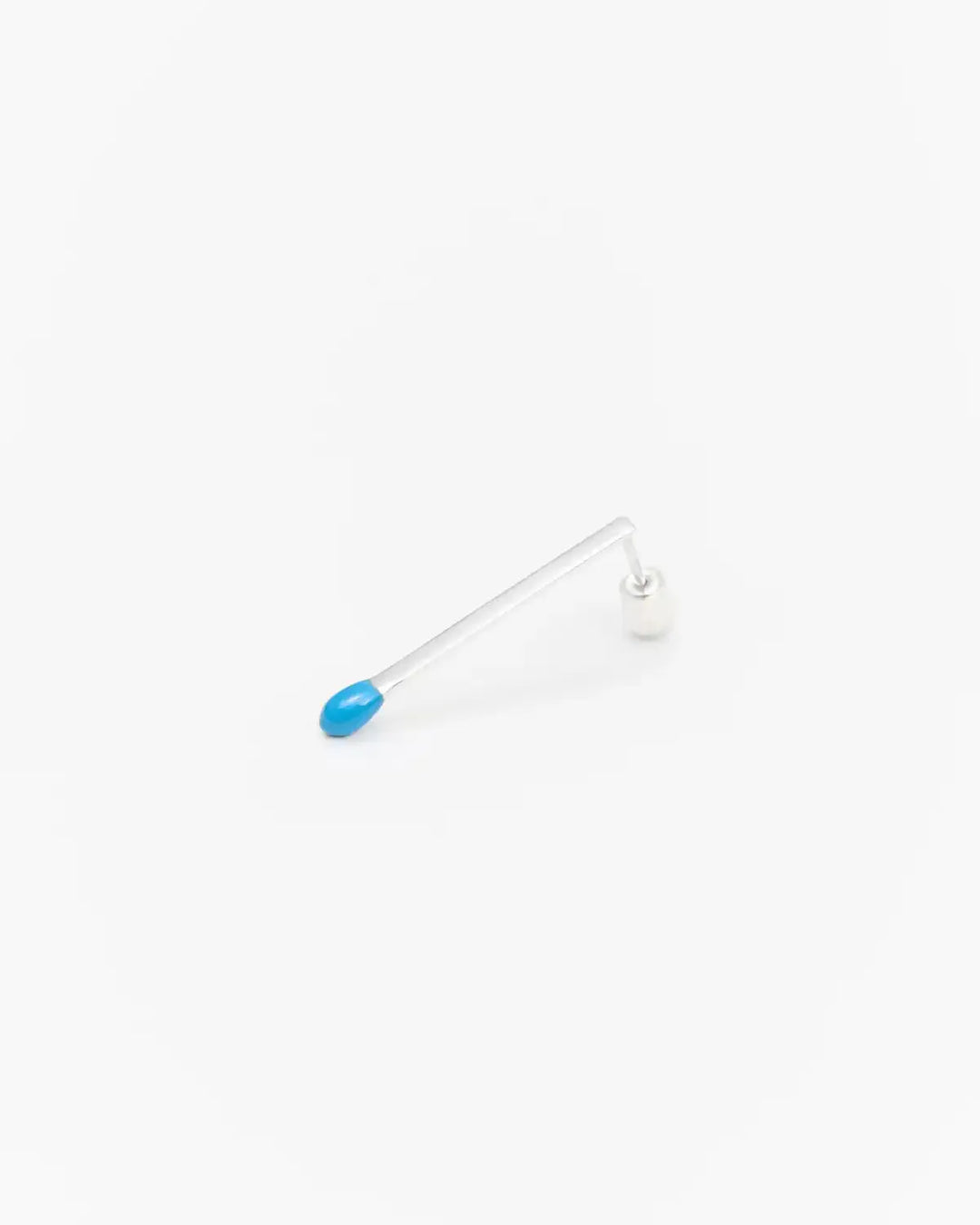 6.674 Earring in Long Silver Matchstick Shape with Blue Enamel