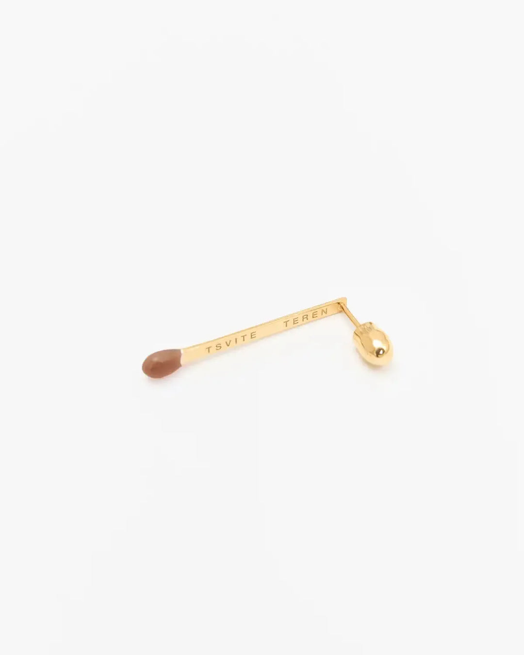 6.674 Earring in Long Gold-Plated Silver Matchstick Shape with Brown Enamel