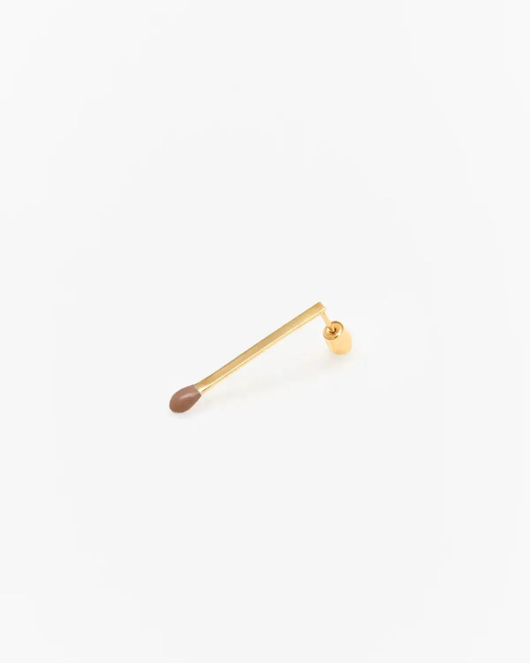 6.674 Earring in Long Gold-Plated Silver Matchstick Shape with Brown Enamel