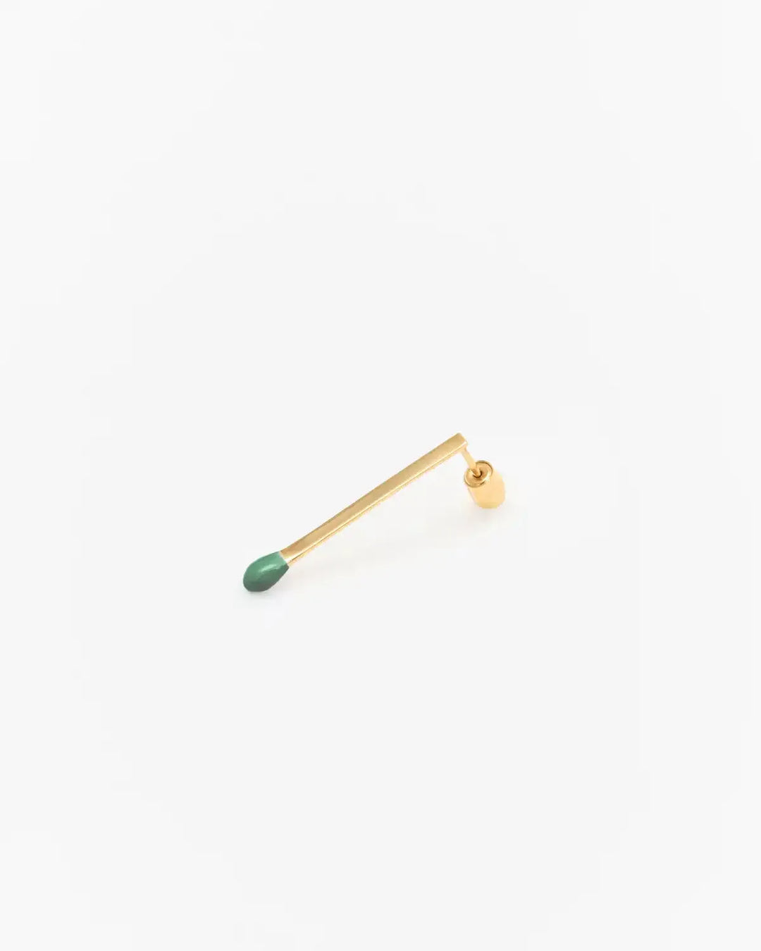 6.674 Earring in Long Gold-Plated Silver Matchstick Shape with Green Enamel