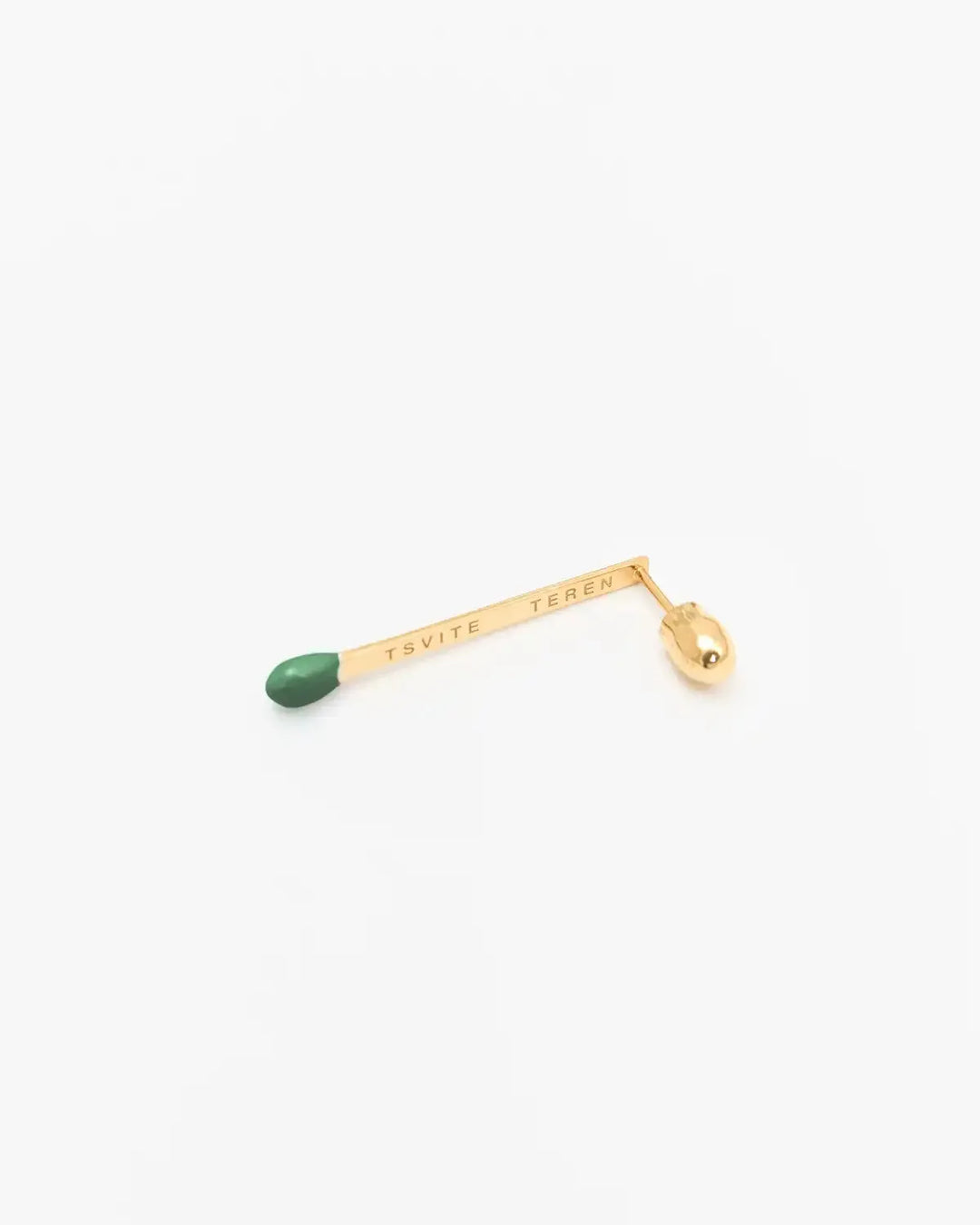 6.674 Earring in Long Gold-Plated Silver Matchstick Shape with Green Enamel