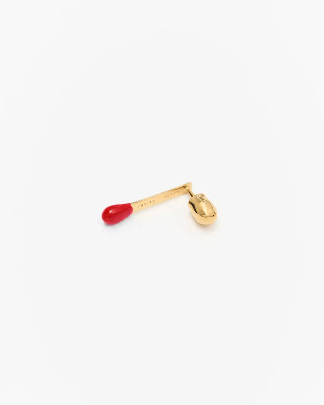 6.674 Earring in Short Gold-Plated Silver Matchstick Shape with Red Enamel