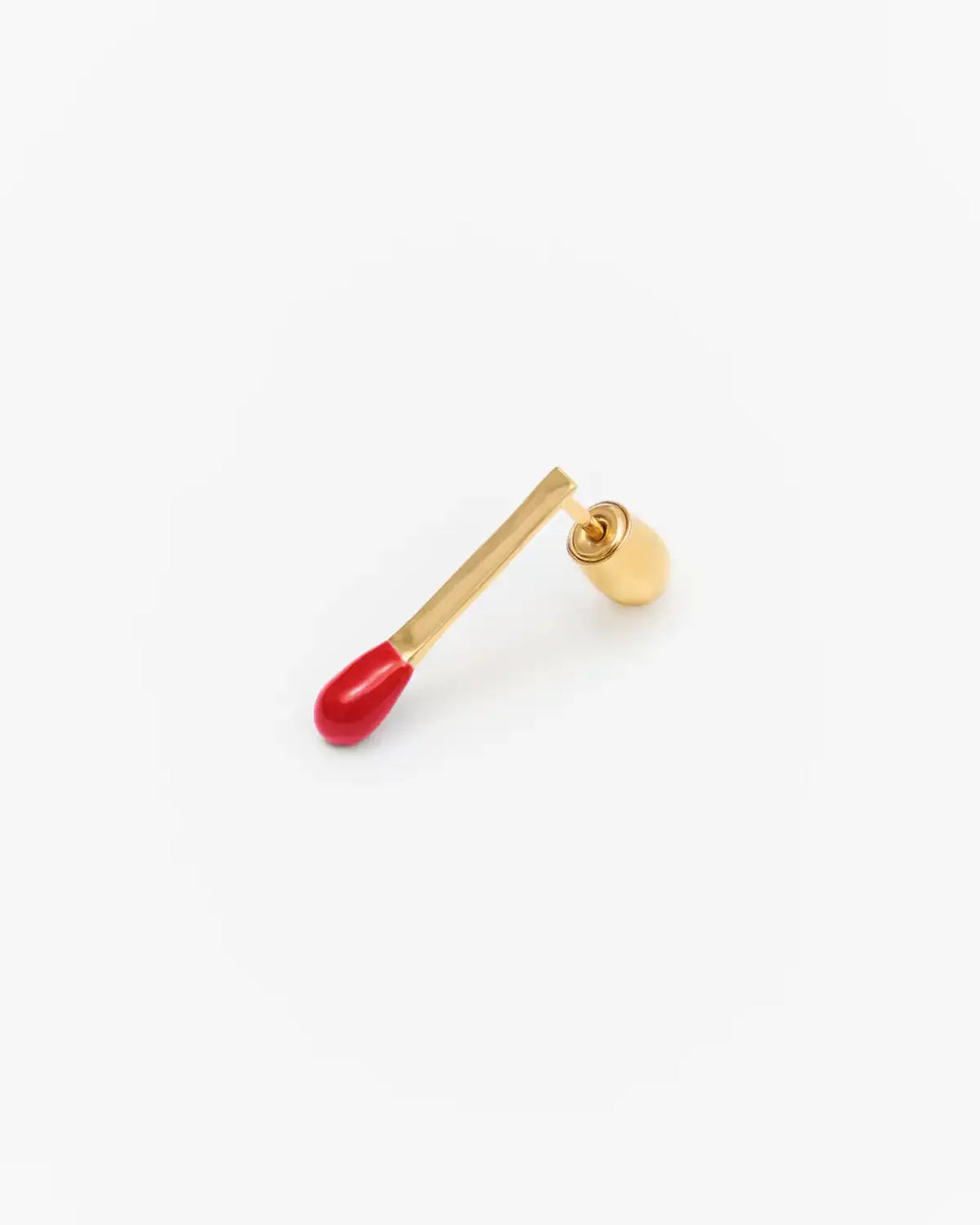 6.674 Earring in Short Gold-Plated Silver Matchstick Shape with Red Enamel