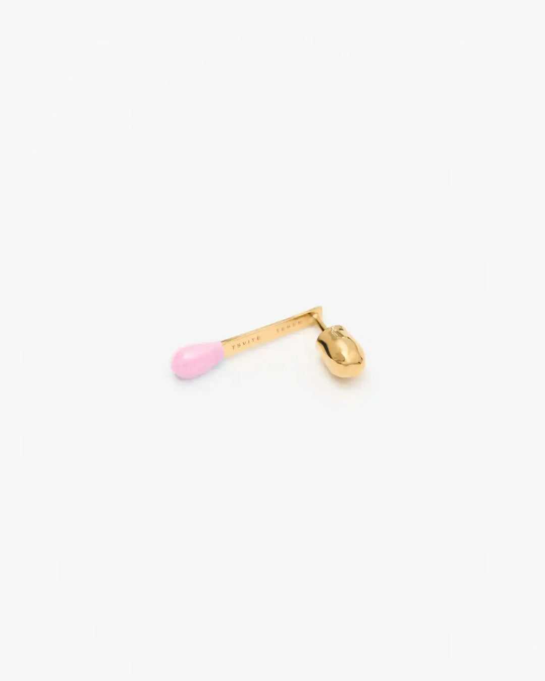6.674 Earring in Short Gold-Plated Silver Matchstick Shape with Pink Enamel