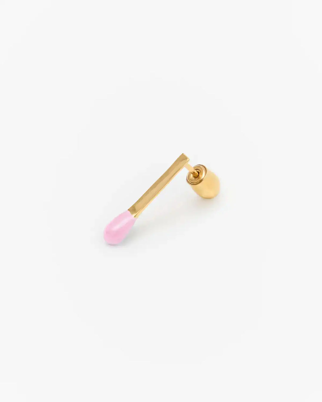 6.674 Earring in Short Gold-Plated Silver Matchstick Shape with Pink Enamel