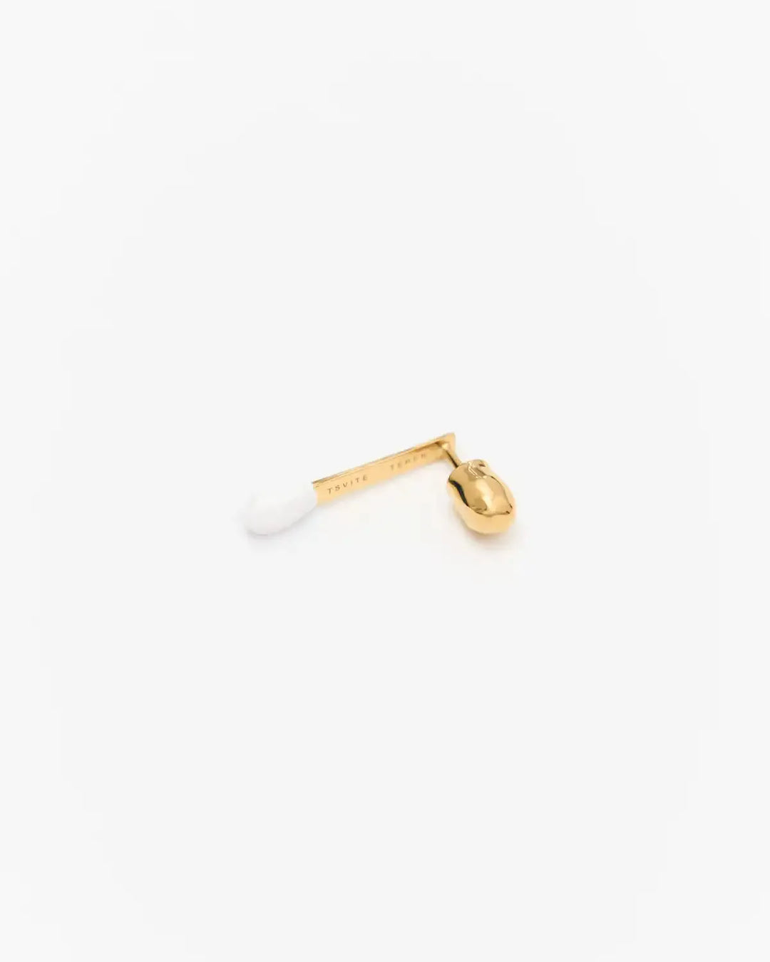 6.674 Earring in Short Gold-Plated Silver Matchstick Shape with White Enamel