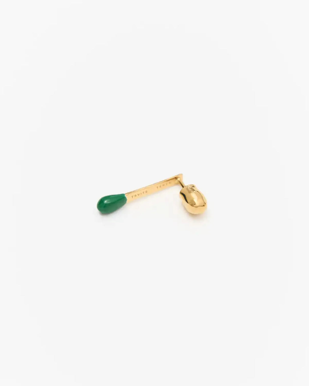 6.674 Earring in Short Gold-Plated Silver Matchstick Shape with Green Enamel