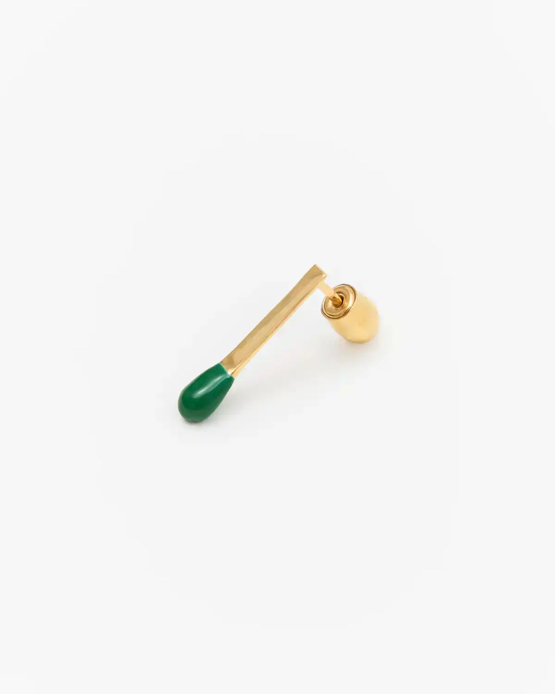 6.674 Earring in Short Gold-Plated Silver Matchstick Shape with Green Enamel