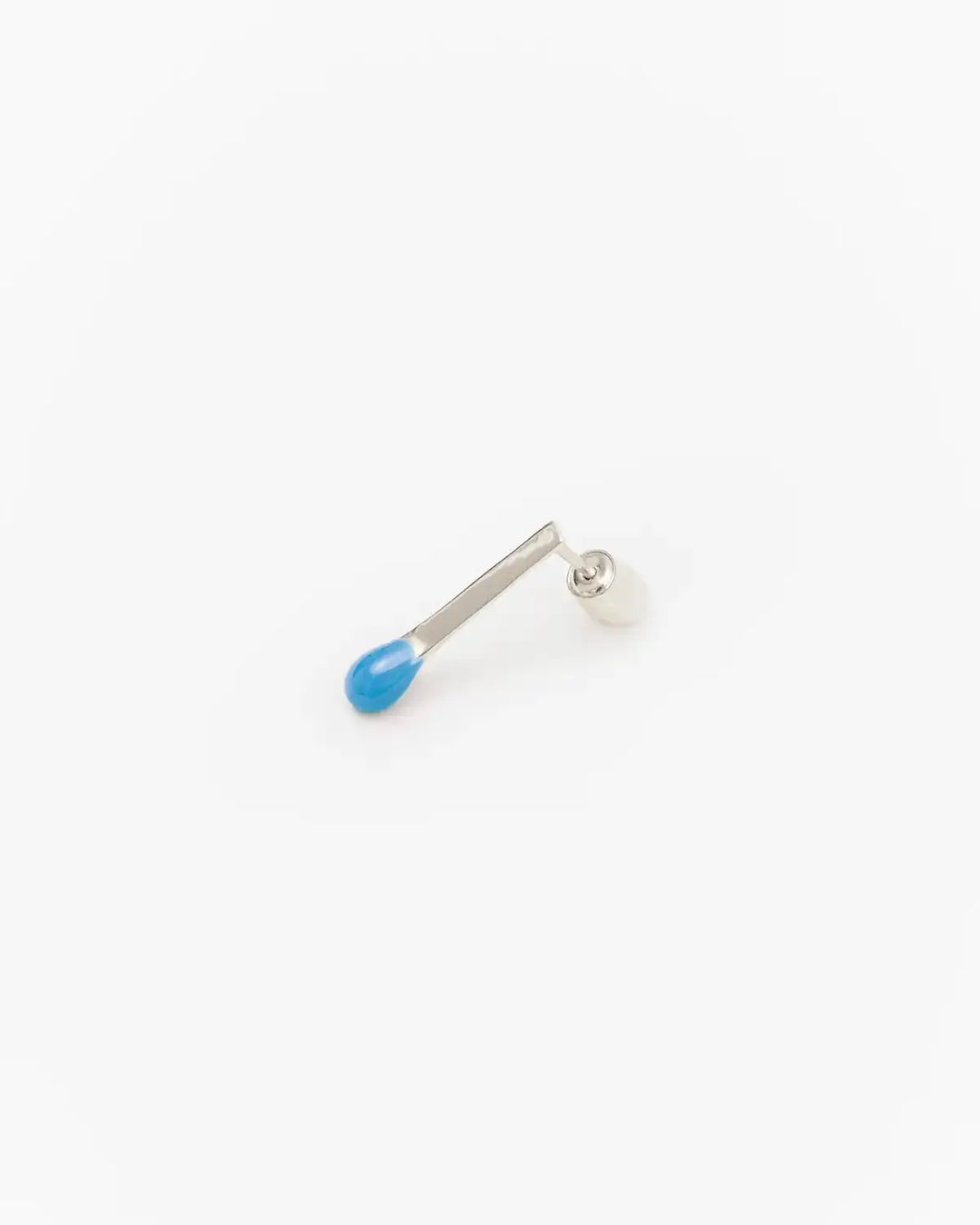 6.674 Earring in Short Silver Matchstick Shape with Blue Enamel
