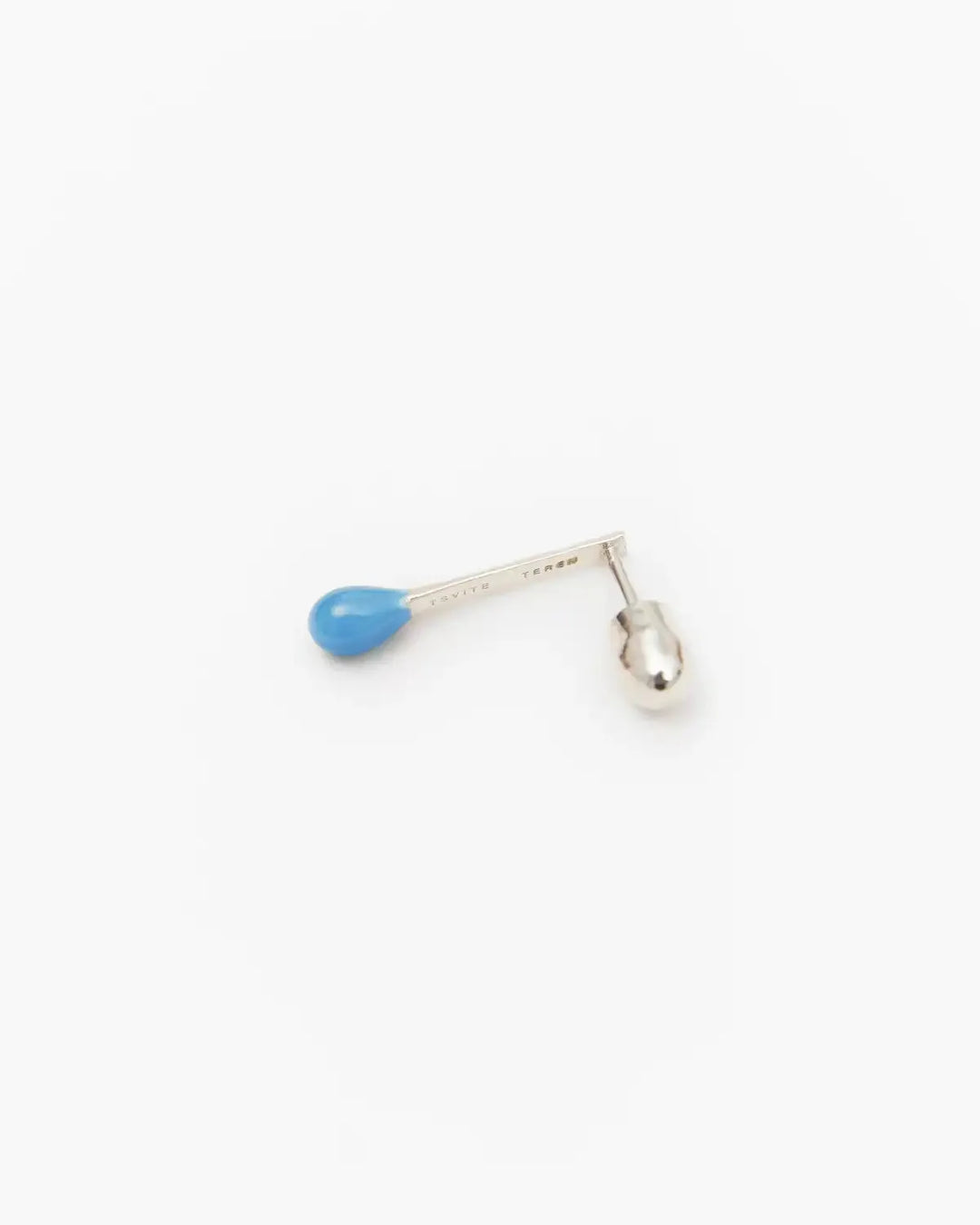 6.674 Earring in Short Silver Matchstick Shape with Blue Enamel