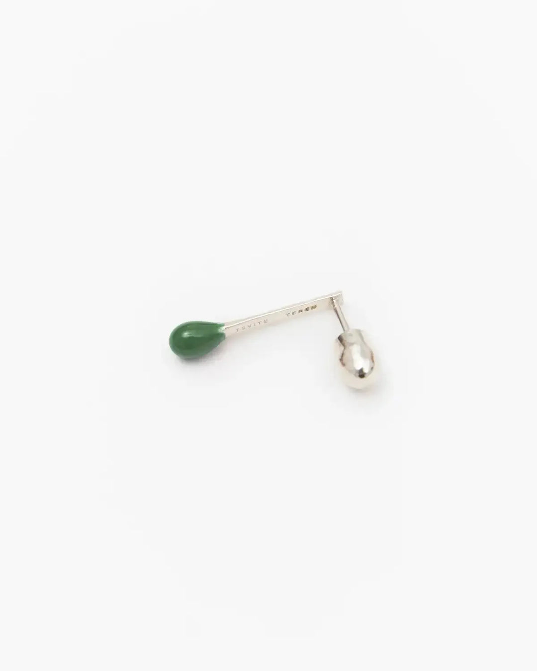 6.674 Earring in Short Silver Matchstick Shape with Green Enamel