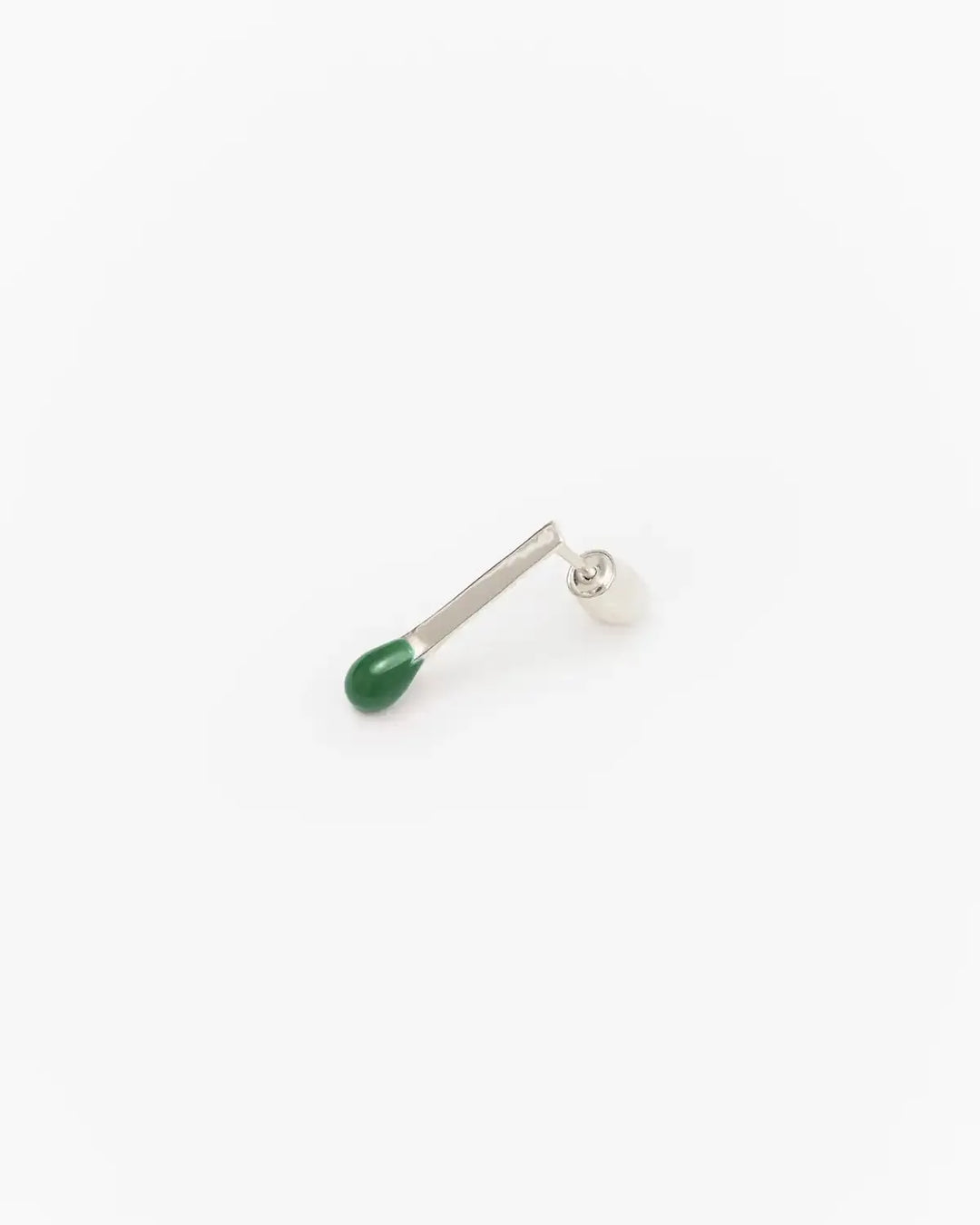 6.674 Earring in Short Silver Matchstick Shape with Green Enamel
