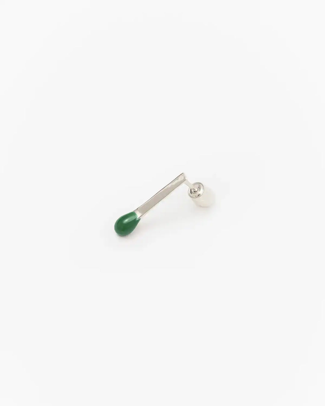 6.674 Earring in Short Silver Matchstick Shape with Green Enamel