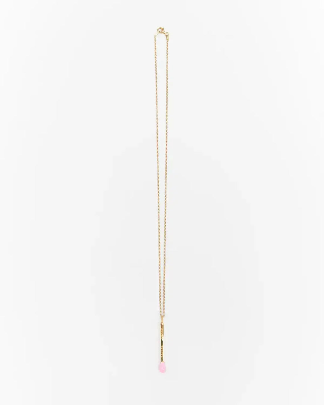6.674 Gold-Plated Silver Matchstick Pendant with Pink Enamel