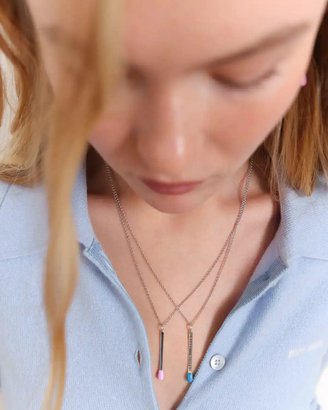 6.674 Silver Matchstick Pendant with Pink Enamel