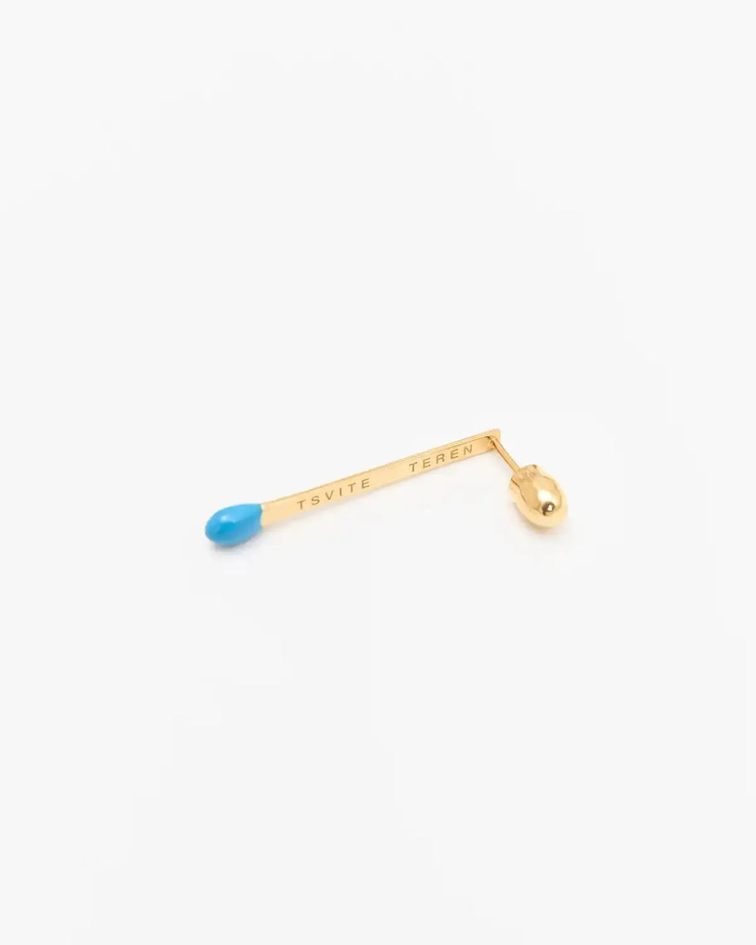6.674 Earring in Long Gold-Plated Silver Matchstick Shape with Blue Enamel