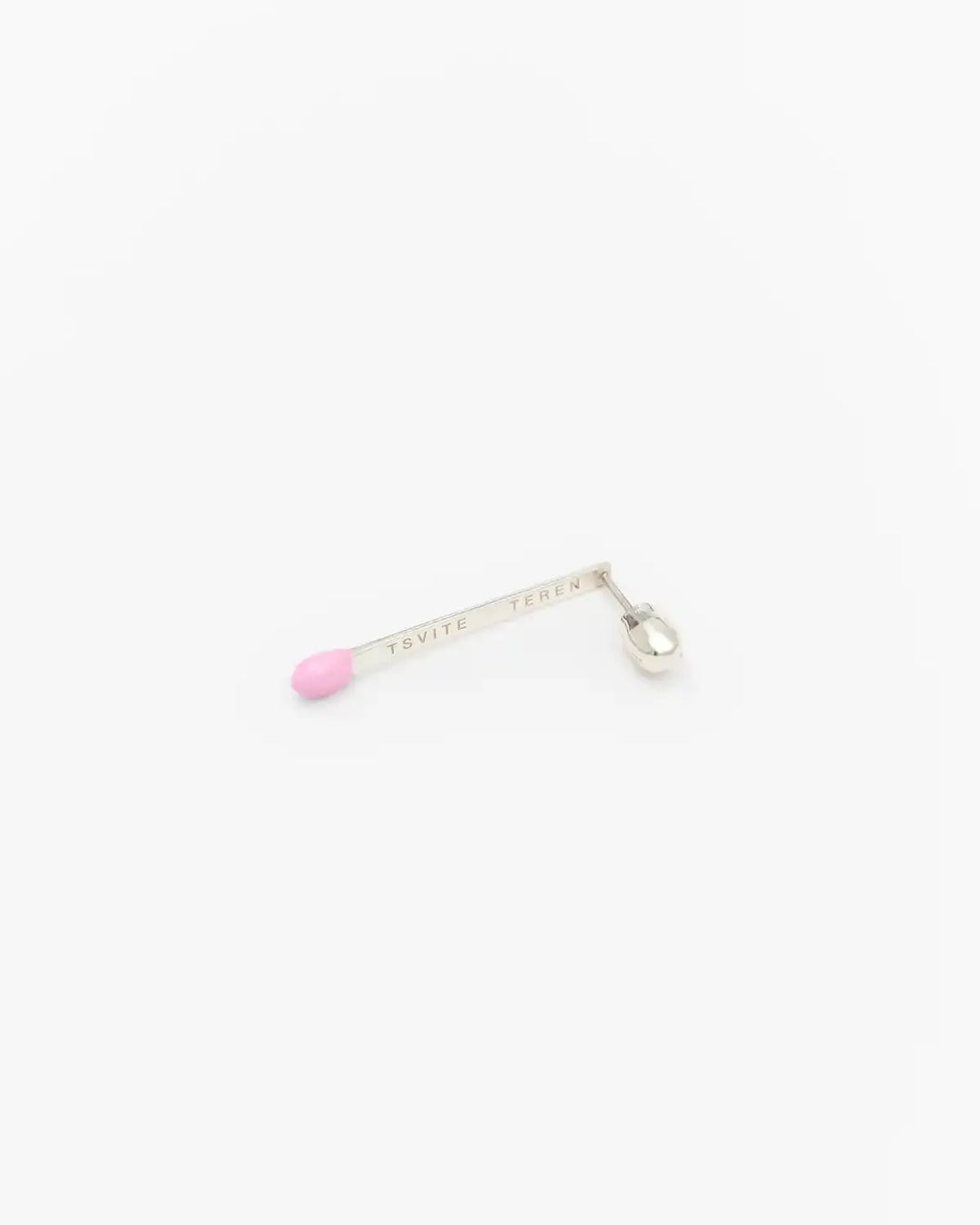 6.674 Earring in Long Silver Matchstick Shape with Pink Enamel