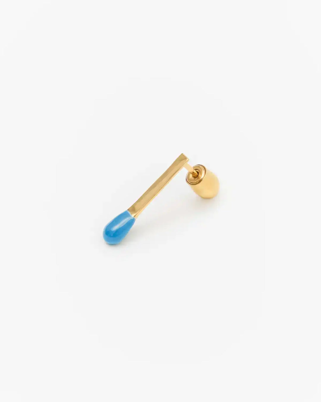 6.674 Earring in Short Gold-Plated Silver Matchstick Shape with Blue Enamel