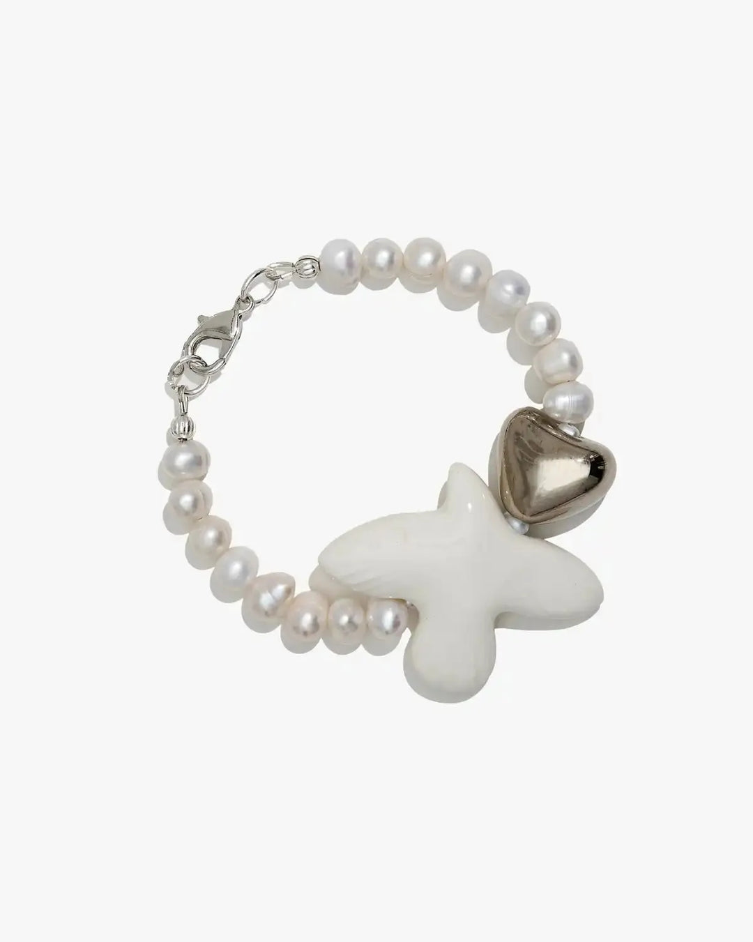 Skarb Bracelet with Medium Pearls, Platinum-Coated Heart and Bird
