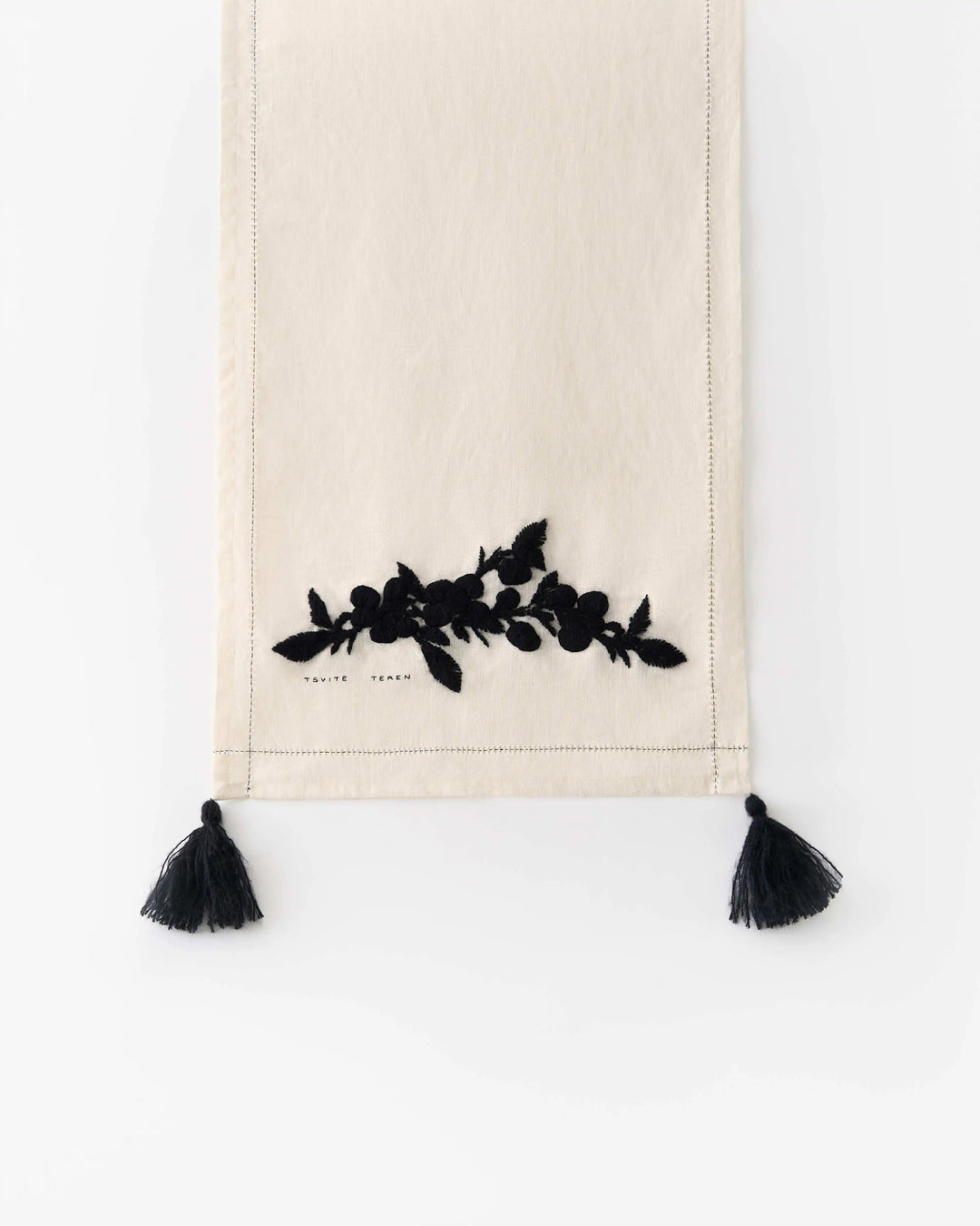 Vita Table Runner with Hand-Embroided Blackthorn Berries