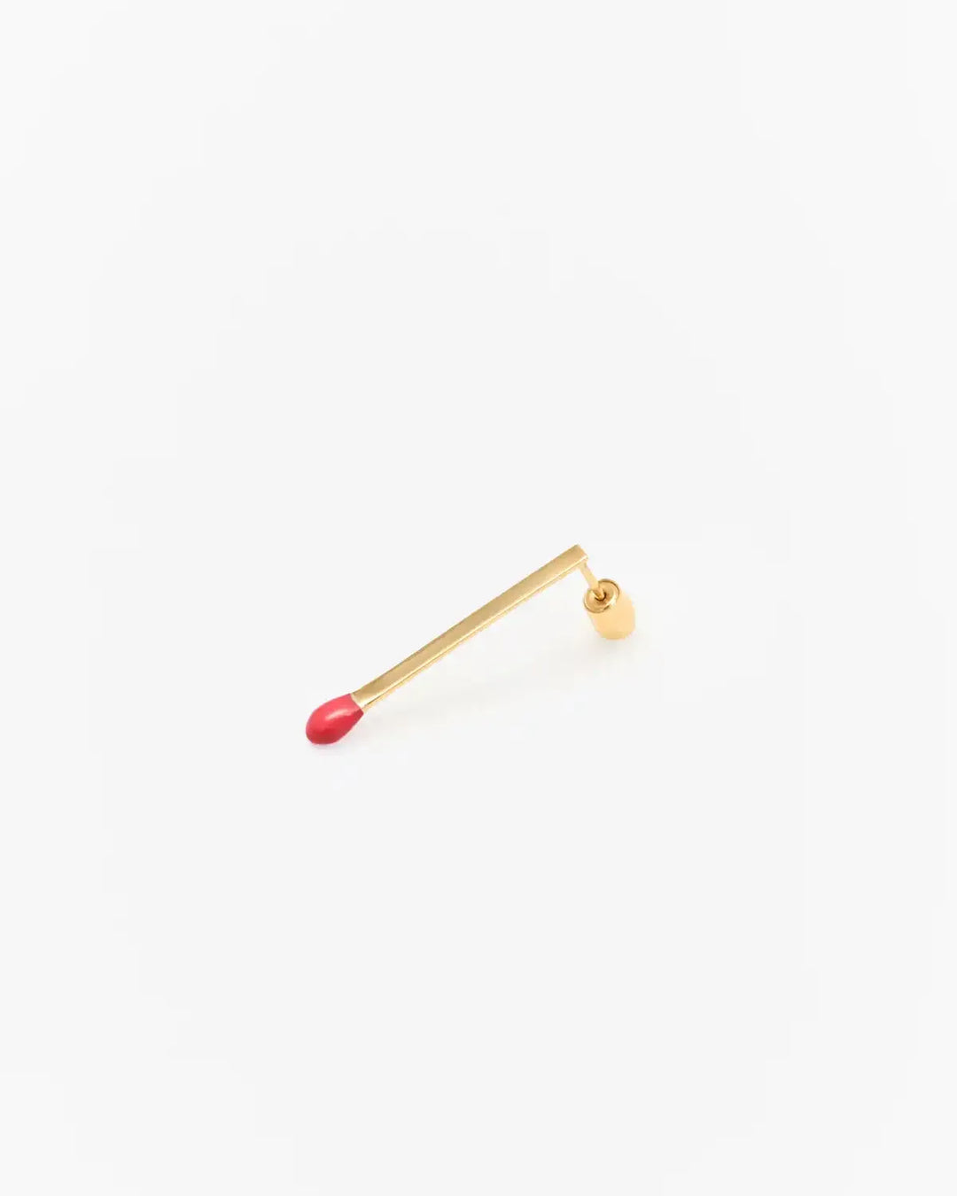 6.674 Earring in Long Gold-Plated Silver Matchstick Shape with Red Enamel