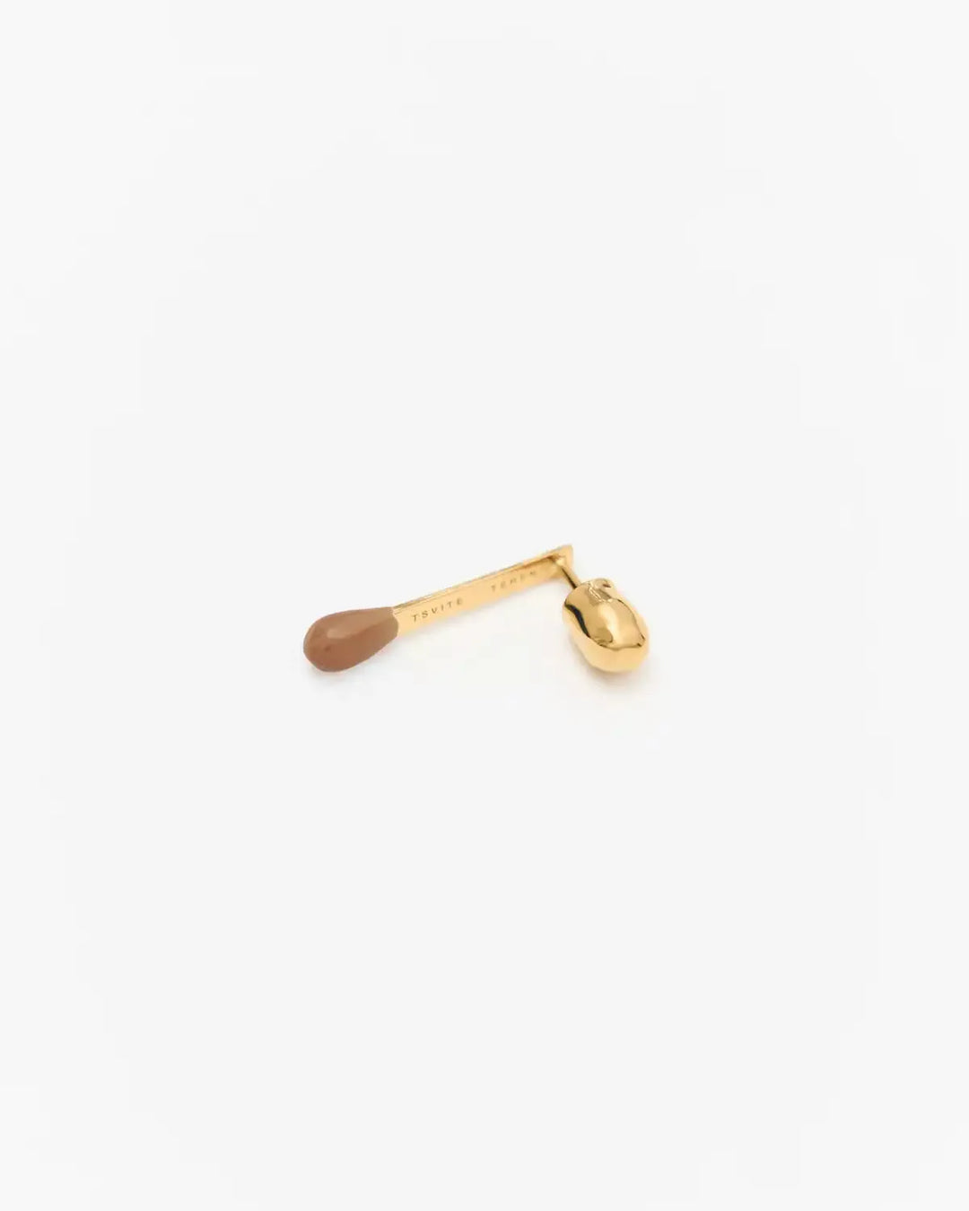 6.674 Earring in Short Gold-Plated Silver Matchstick Shape with Brown Enamel