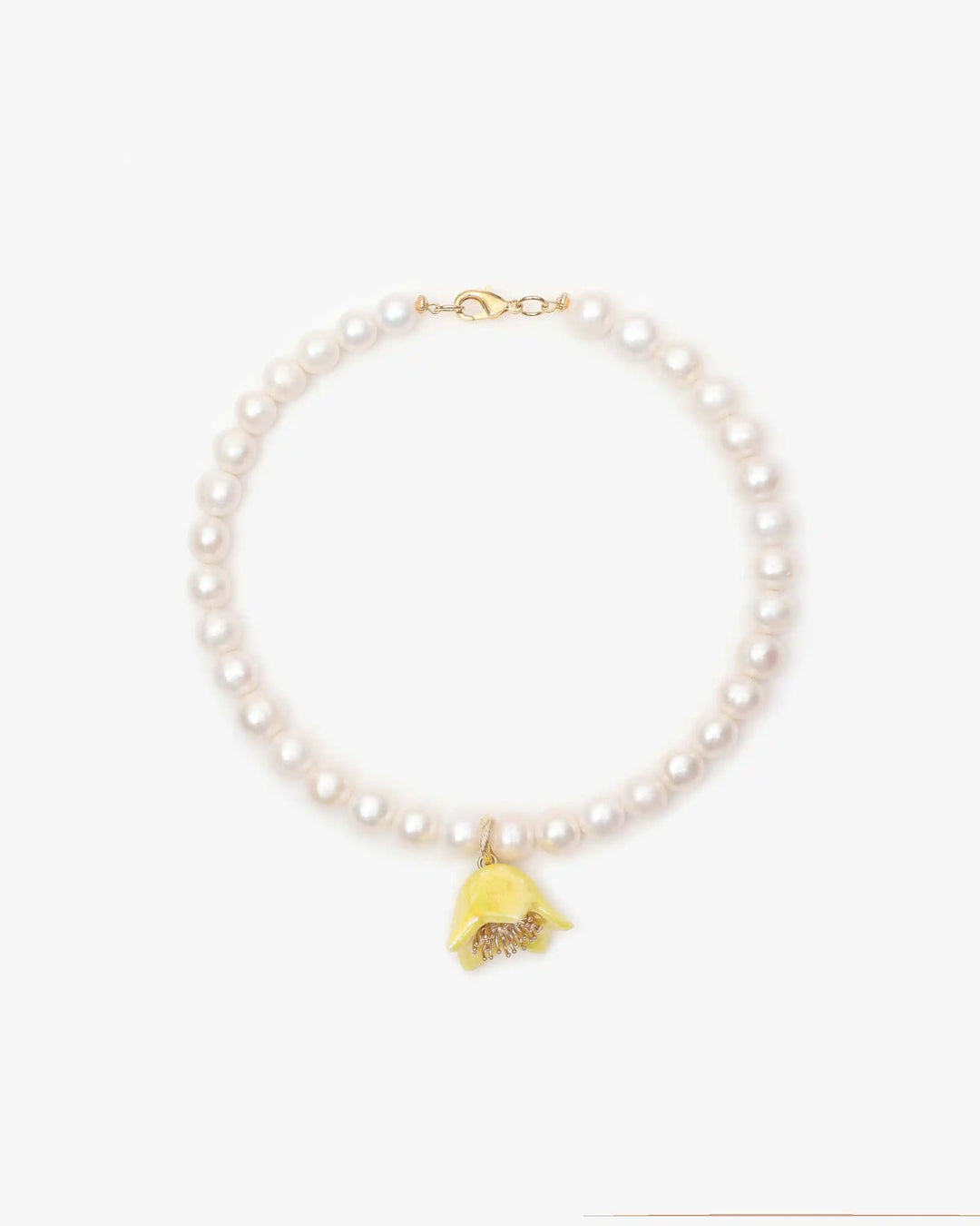 Polysk Necklace with Large Pearls and Yellow Bellflower