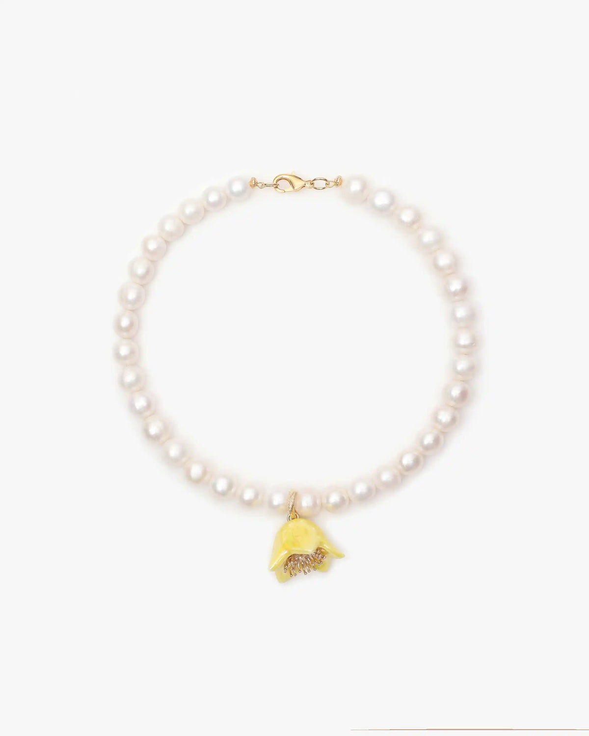 Polysk Necklace with Large Pearls and Yellow Bellflower