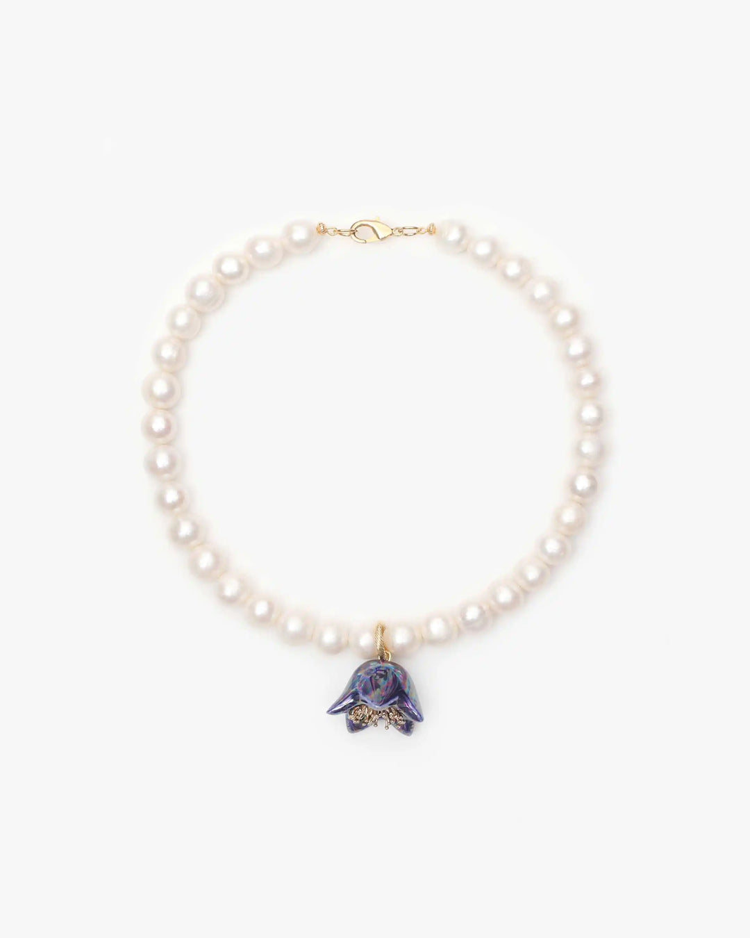 Polysk Necklace with Large Pearls and Blue Bellflower