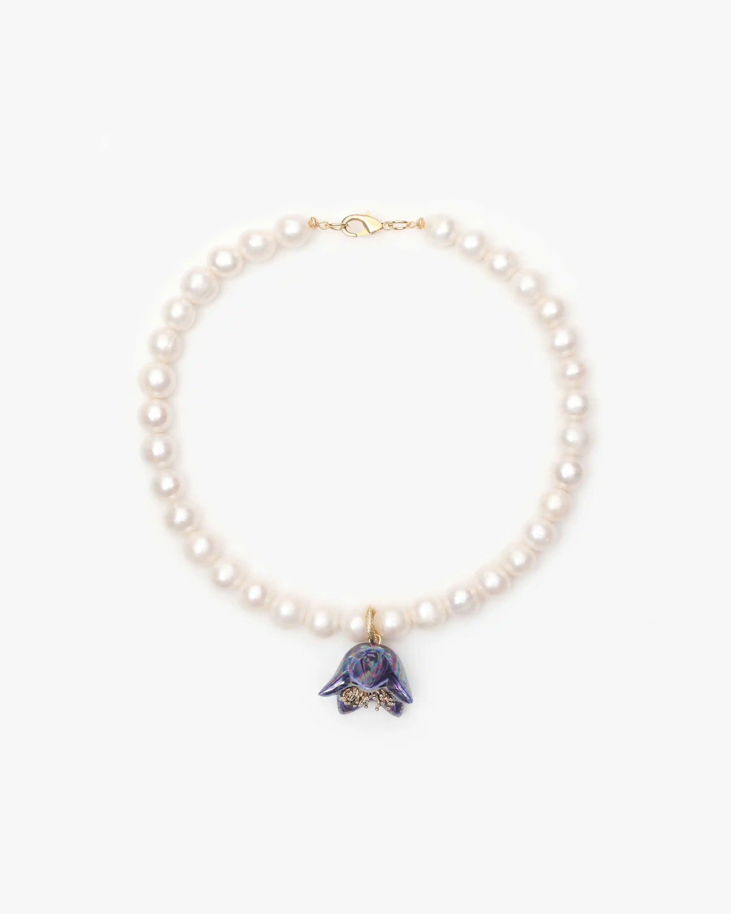 Polysk Necklace with Large Pearls and Blue Bellflower