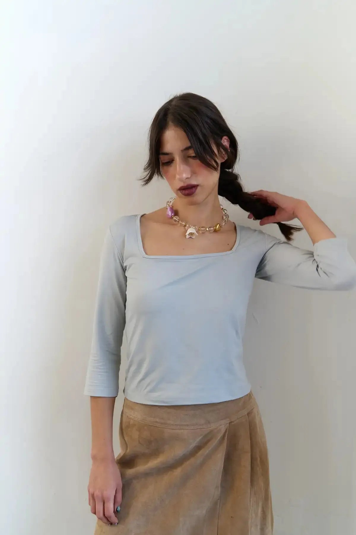 SKARB necklace with crystal, lilac heart and bellflower