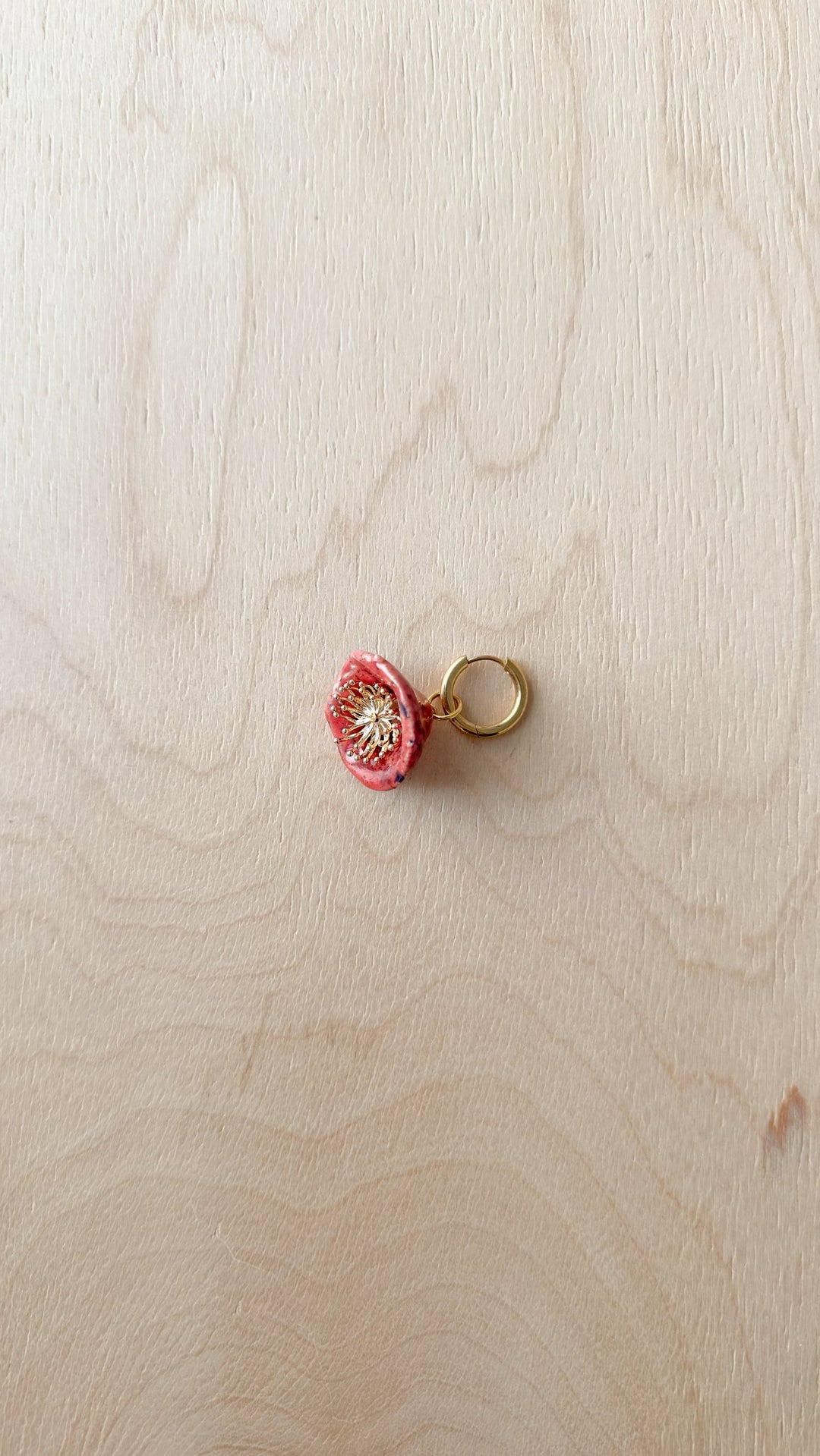 Single earring POLYSK porcelain RED poppy (BF)