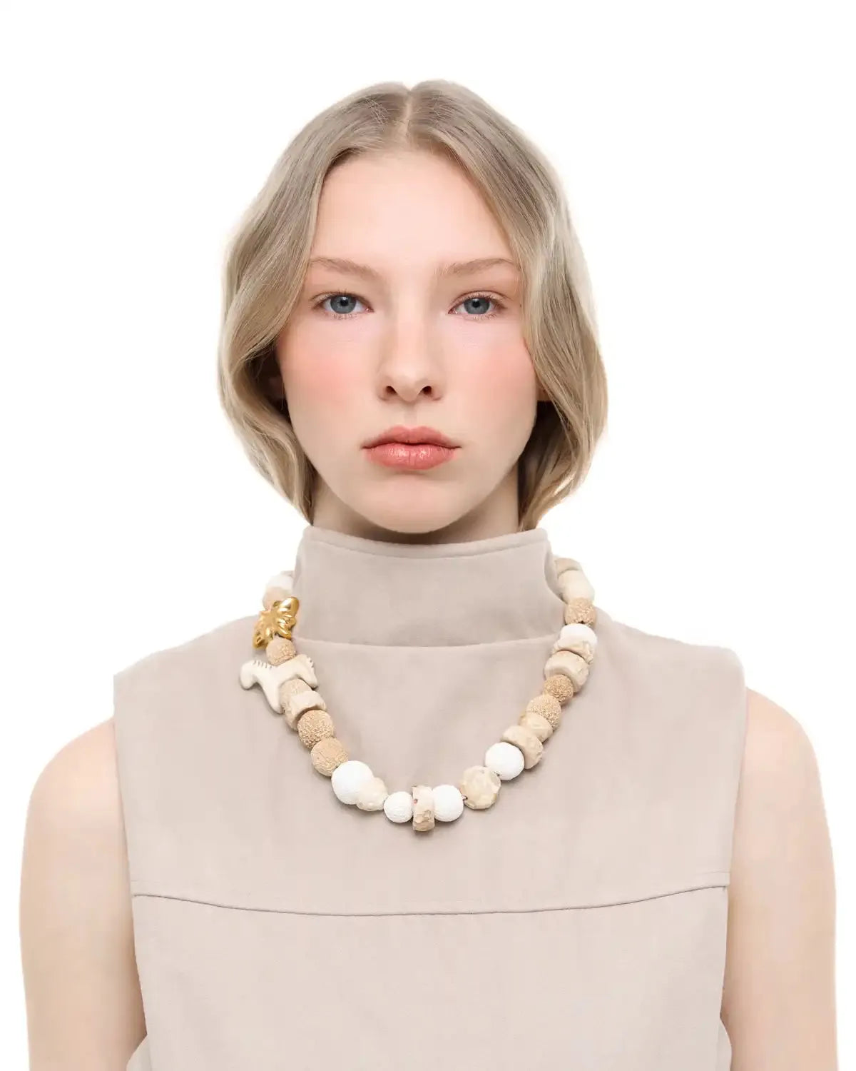 Drimota Necklace with Milky Beads and Gold-Coated Star