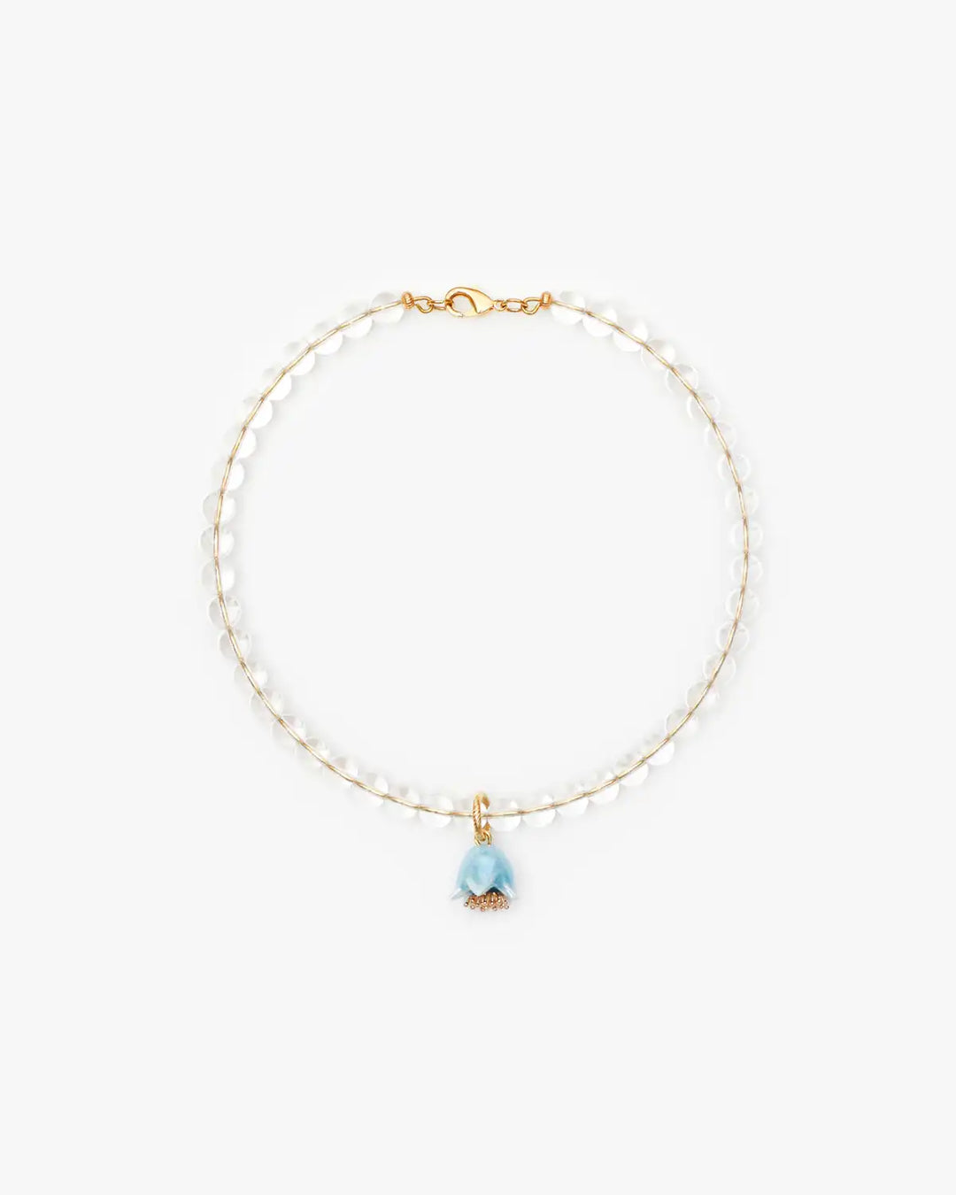 Polysk Necklace with Crystal and Small Sky Blue Bellflower