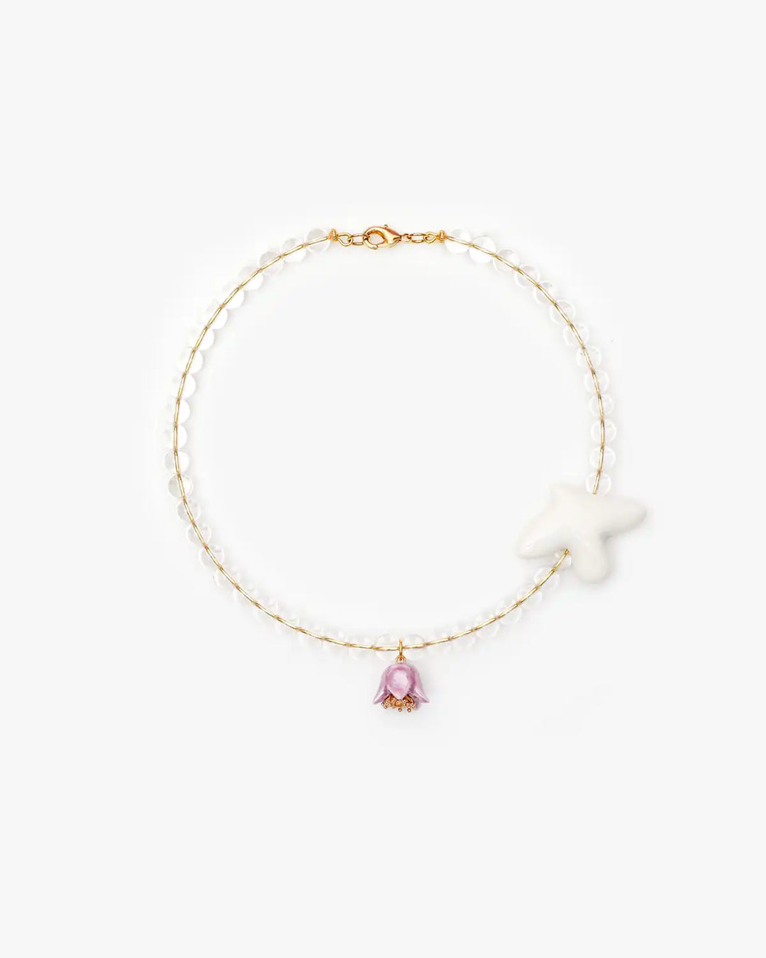 Polysk Necklace with Crystal, Bird and Lilac Bellflower