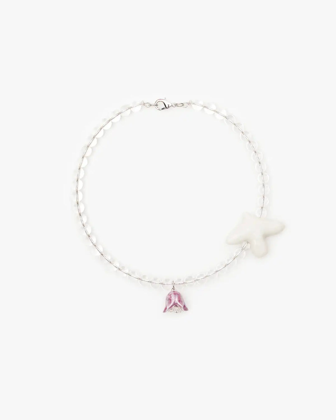 Polysk Necklace with Crystal, Bird and Lilac Bellflower
