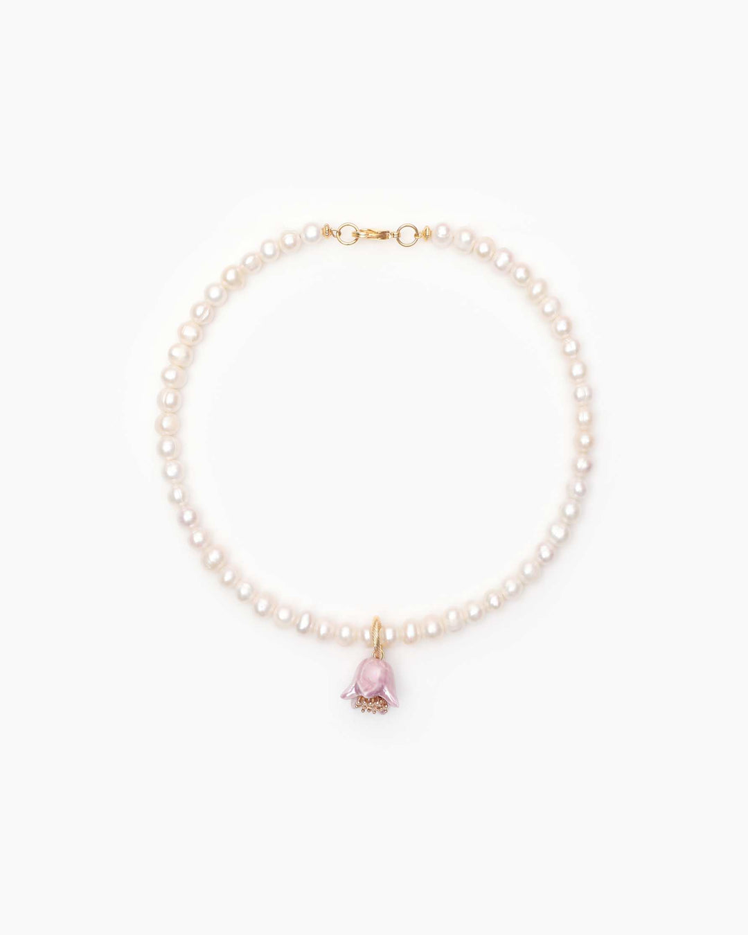 Кольє POLYSK з середніми перлинами та бузковим малим дзвоном