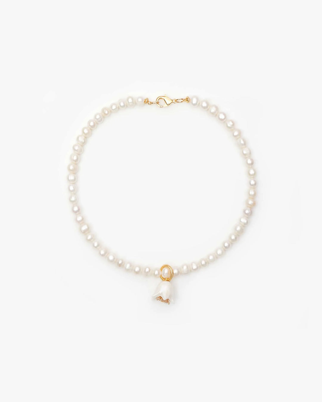 Кольє POLYSK з середніми перлинами та білим малим дзвоном