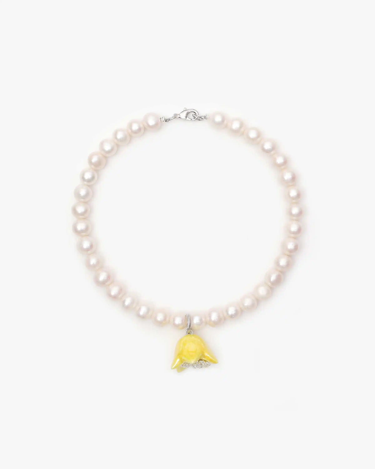 Polysk Necklace with Large Pearls and Yellow Bellflower