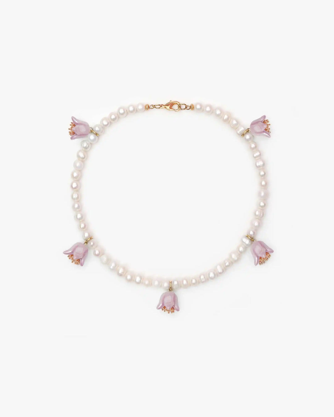 Polysk Necklace with Medium Pearls and Small Lilac Bellflowers