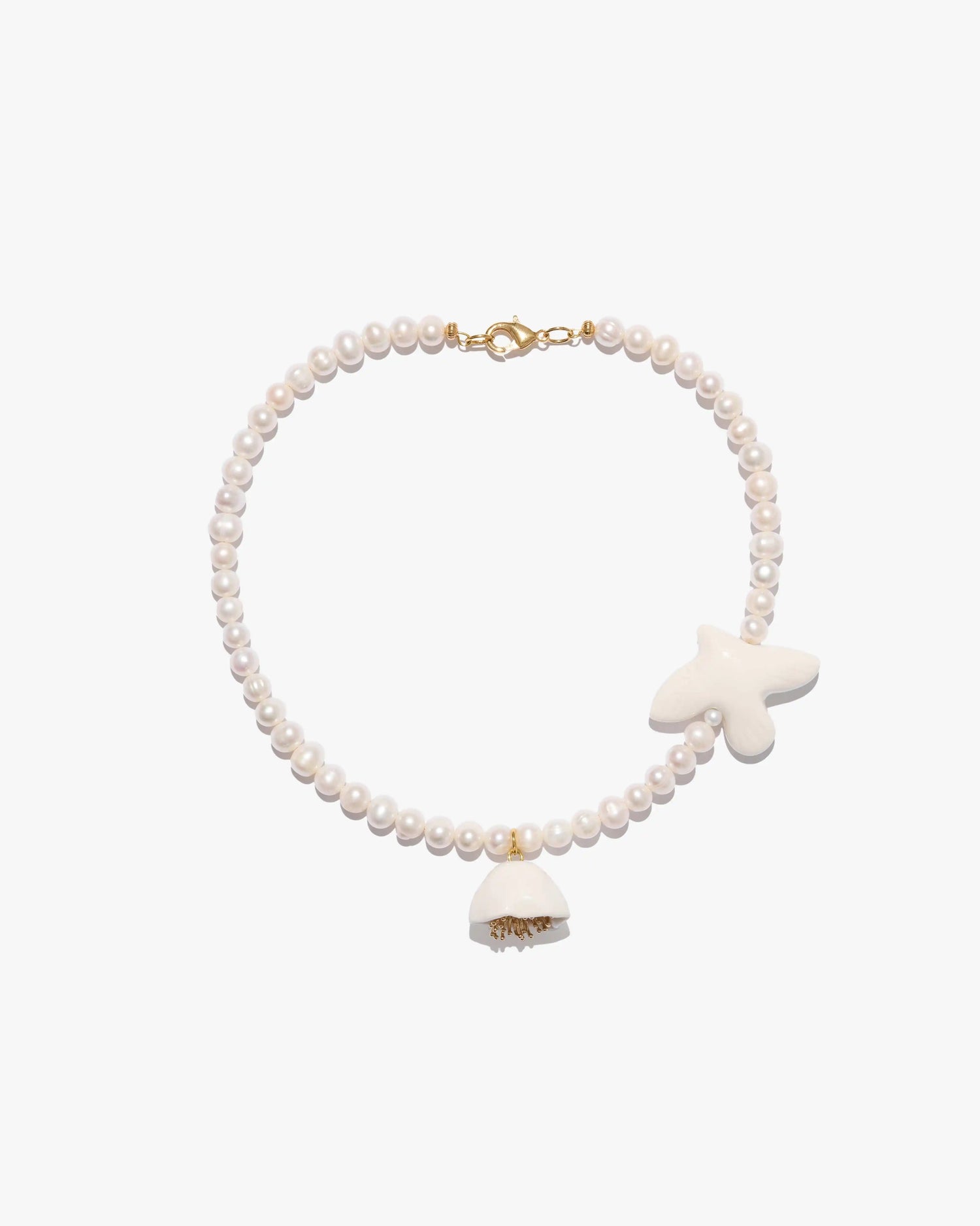 Polysk Necklace with Medium Pearls, Bird and Poppy
