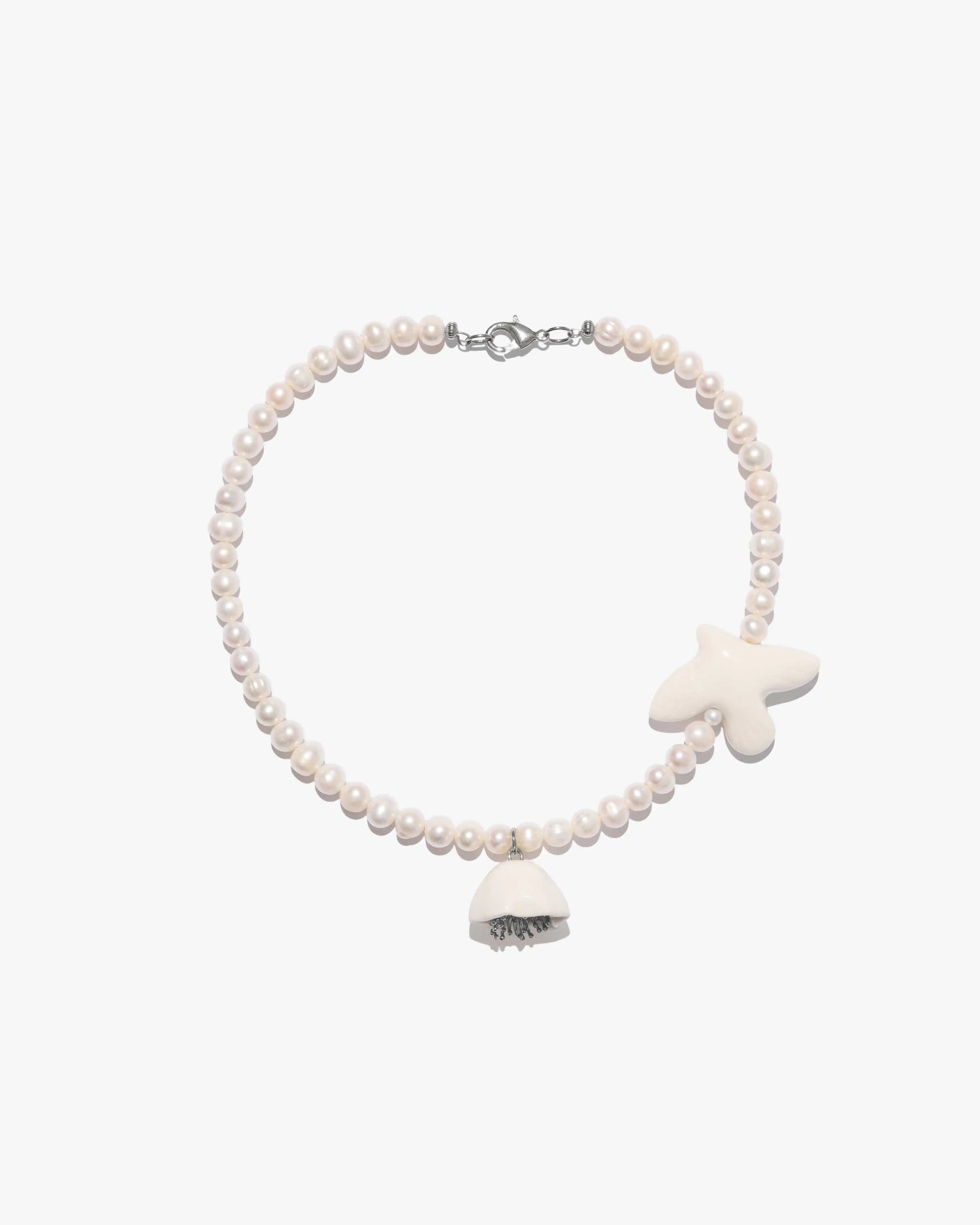 Polysk Necklace with Medium Pearls, Bird and Poppy