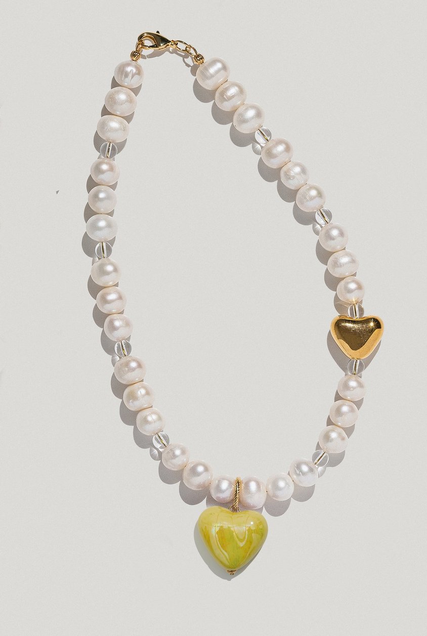 SKARB necklace with large pearls, gold and yellow heart