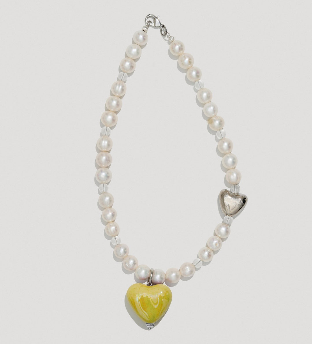 SKARB necklace with large pearls, platinum and yellow heart